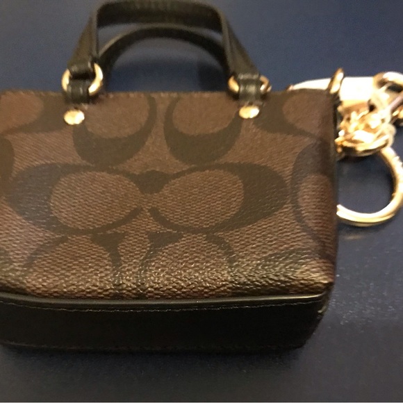Coach Mini Gallery Tote Bag Charm Signature Canvas Keyfob Coin Purse - Picture 5 of 7